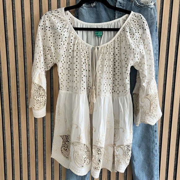 Antica Sartoria- Elegant Cream Eyelet and Lace Top tassel tie closure - Small - Picture 9 of 9